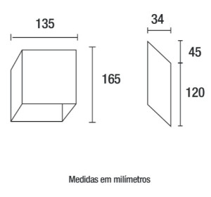 Arandela Cubo Aço 12cm - Chumbo Liso - 