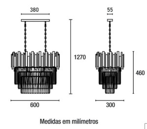 LUSTRE CRISTAL MIDAS RETANGULAR 60X30CM DOURADO FOSCO 6XE14 GERMANY 89531130 - 
