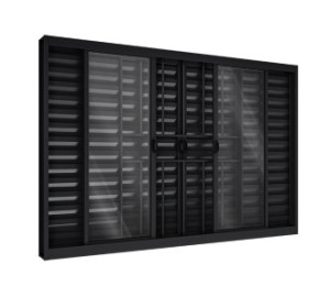 Janela veneziana de correr central 4 folhas móveis e 2 fixas com grade 100x150 