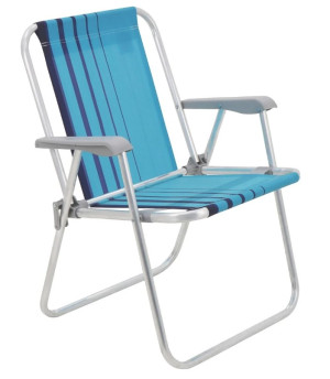 Cadeira de Praia Tramontina Samoa Alta em Alumínio com Assento Azul - 