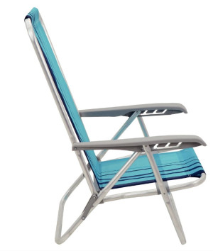 Cadeira de Praia Reclinável Tramontina Bali Baixa em Alumínio com Assento Azul - 