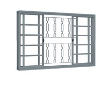 Janela riobras de correr central 2 folhas móveis e 2 fixas com grade mosaico