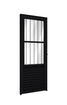 Porta de giro com postigo e grade preta 215 x 85 - 