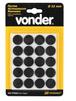 Feltro autoadesivo preto, redondo, 22 mm, VONDER