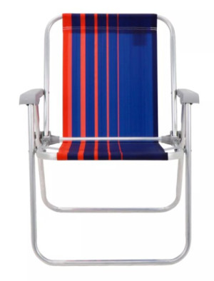 Cadeira de Praia Tramontina Samoa Alta em Alumínio com Assento Azul Escuro e Laranja - 