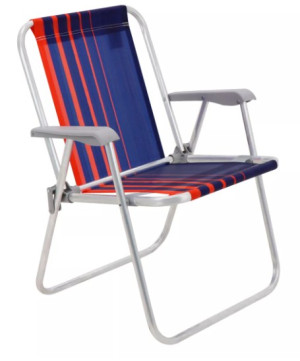 Cadeira de Praia Tramontina Samoa Alta em Alumínio com Assento Azul Escuro e Laranja - 