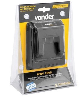 Carregador de bateria 18 V, linha intercambiável, carregamento convencional, ICBV 1805, VONDER