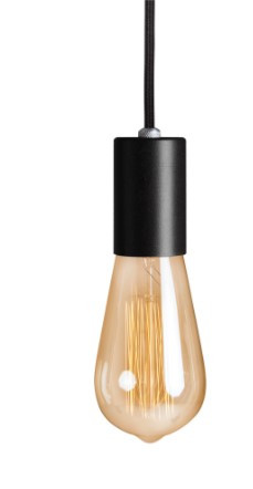 Pendente Vintage Alumínio Liso - Cabo Tecido Preto  - Preto - 