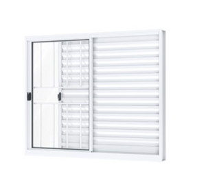 Janela riobras veneziana de correr lateral 2 folhas móveis e 1 fixa com grade 100 x 100 - 