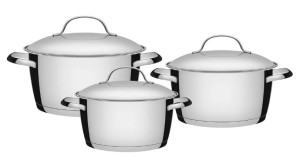 Jogo de Panelas Tramontina Allegra em Aço Inox com Fundo Triplo e Tampas de Inox 3 Peças - 