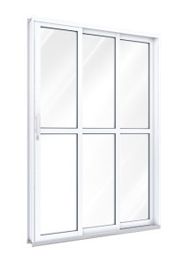 Porta de correr lateral com travessa 2 folhas móveis e 1 fixa 213 x 150  - 