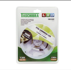 Fita led Taschibra 2,5w 30 leds/m 2 metros 12v com fonte ip20 3000K 1404011009 - 