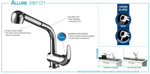 Misturador Monocomando para Cozinha de Mesa - Bica Alta Móvel Spray 2267 C71 - 