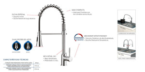 Misturador Monocomando Cozinha de Mesa com Ducha Especial 2266 C76 Lorenzetti - 