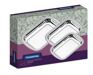 Jogo de Assadeiras Tramontina Cosmos em Aço Inox com 3 Peças
