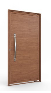 Porta mecal pivotante madeira lambri com puxador de 80cm em alumínio 105 X 215 - 