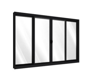 Janela riobras de correr central preta 2 folhas móveis e 2 fixas 100 x 150 
