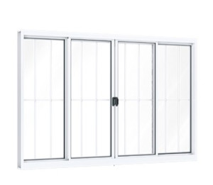 Janela riobras de correr central 2 folhas móveis e 2 fixas com grade 100 x 150