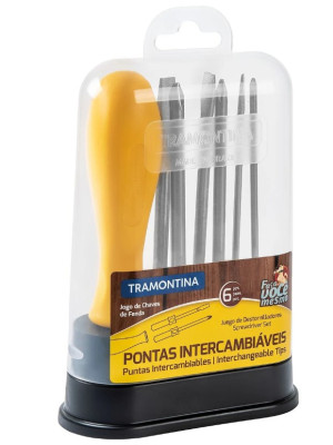 Jogo de Chaves de Fenda Tramontina com Pontas Intercambiáveis 6 peças - 