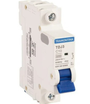 Minidisjuntor TDJ3 1 P 10 A 3 kA curva C Tramontina
 58011104 Minidisjuntor TDJ3 1 P 10 A 3 kA curva C Tramontina
 58011104