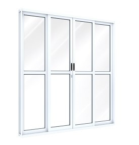 Porta de correr central com travessa 2 folhas móveis e 2 fixas 