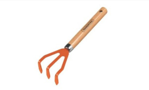 Ancinho Metálico com 3 Dentes para Jardinagem Tramontina com Cabo de Madeira