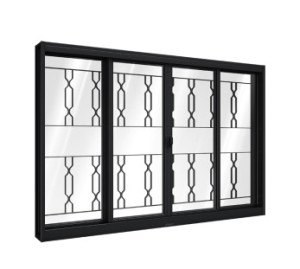 Janela riobras de correr central 2 folhas móveis e 2 fixas com grade mosaico 100 x 100  - 