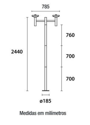 Poste Globo Duplo 2,44m com canopla Com Globo - Preto - 