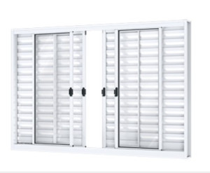 Janela veneziana de correr central 4 folhas móveis e 2 fixas s/grade 100 x 150