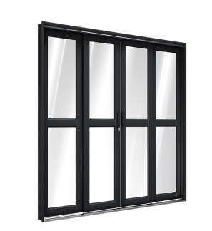 Porta de correr central preta com travessa 2 folhas móveis e 2 fixas 200 x 213 - 