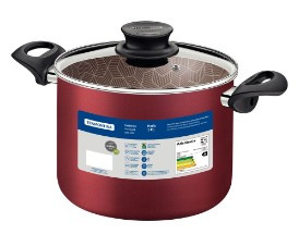 Caldeirão Tramontina Paris em Alumínio com Revestimento Interno e Externo em Antiaderente Starflon Max Vermelho com Tampa de Vidro 20 cm 4,2 L - 