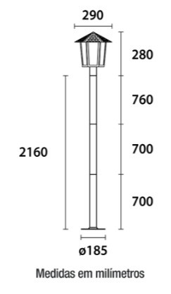 Poste Colonial Sextavado Simples 2,16m - Preto - 