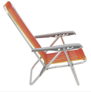Cadeira de Praia Reclinável Tramontina Bali Baixa em Alumínio com Assento Laranja e Amarelo