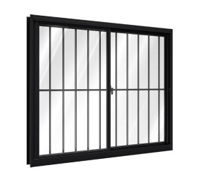 Janela riobras de correr lateral preta 2 folhas móveis com grade 100 x 150