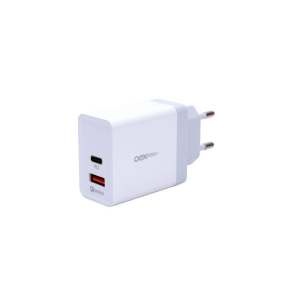 FONTE CARREGADOR CELULAR TURBO OEX DUPLO USB + USB-C 3.0 36W CG203 BRANCO