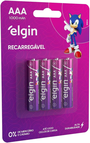 PILHA RECARREGAVEL AAA NI-MH 1000 MAH C/4 82171 ELGIN