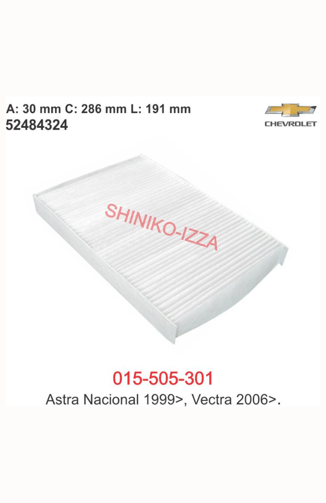 Filtro de Cabine do Ar Condicionado GM- Astra Nacional 1999 em Diante -Vectra 2006 em Diante Filtro de Cabine do Ar Condicionado GM- Astra Nacional 1999 em Diante -Vectra 2006 em Diante