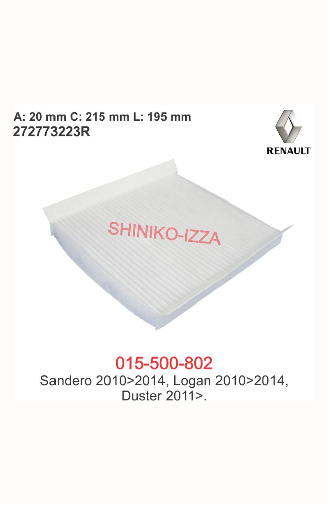Filtro de Cabine do Ar Condicionado Renault Sandero 2010 a 2014- Logan  2010 a 2014 - Duster  2011 em Diante