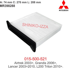 Filtro de Cabine do  Ar Condicionado Mitsubishi  Lancer 2003 em diante-Grandis 2006 em diante- airtrek 2003 em diante