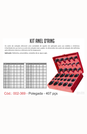 Kit com Anéis Oring 407 Peças- As Peças são Produzidas em Borracha Nitrile 70 Shore