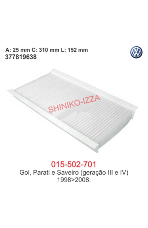 Filtro de Cabine do Ar Condicionado VW Gol-Parati e Saveiro Geração III e IV 1998 a  2008 - Filtro de Cabine do Ar Condicionado VW Gol-Parati e Saveiro Geração III e IV 1998 a 2008 2