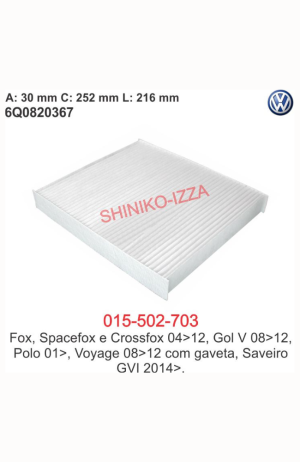 Filtro de  Cabine do Ar Condicionado Fox-Spacefox-Crossfox-Gol V-Polo-Voyage Com Gaveta - Filtro de Cabine do Ar Condicionado Fox-Spacefox-Crossfox-Gol V-Polo-Voyage Com Gaveta 2