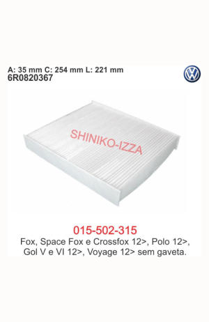 Filtro de Cabine do Ar Condicionado Volks. Fox-Spacefox-Crossfox-Polo-Gol V-Voyage- Sem Gaveta-Gol GVI. - Filtro de Cabine do Ar Condicionado Volks. Fox-Spacefox-Crossfox-Polo-Gol V-Voyage- Sem Gaveta-Gol GVI 2