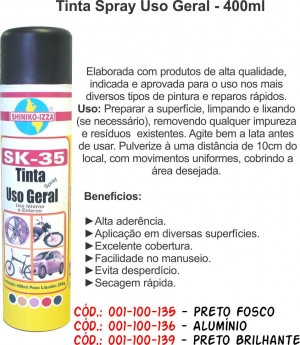 Tinta Spray Preto Fosco - Uso Geral - 400ml -