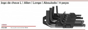 Jogo de Chaves Hexagonais Allen Longa com Ponta Abaulada 9 Peças Jogo de Chaves Hexagonais Allen Longa com Ponta Abaulada 9 Peças