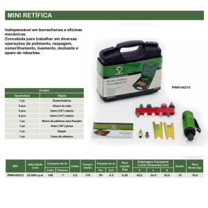 Kit  Retifica Pneumatico Potente  Com 16 Peças - PNW140210 -