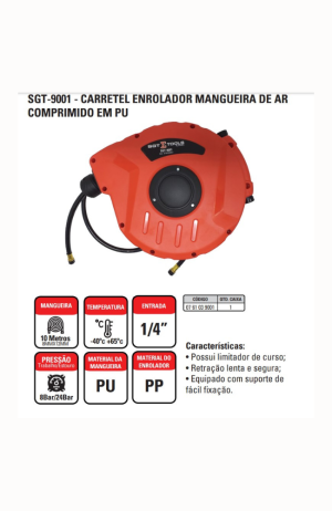 Carretel Enrolador Mangueira De Ar Comprimido em PU - 10 MTS - Sigma SGT 9001 - Carretel Enrolador Mangueira De Ar Comprimido em PU - 10 MTS - Sigma SGT 9001 2