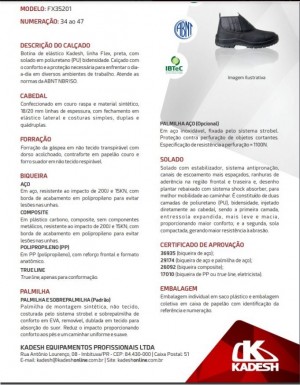 Botina de Segurança nº 36 Flex Bidensidade com Elástico e Bico de Aço  - Kadesh- FX35201AÇO -