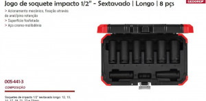 Jogo de Soquetes Sextavado de Impacto Longo Encaixe  1/2 com 8 pçs -GEDORE RED -