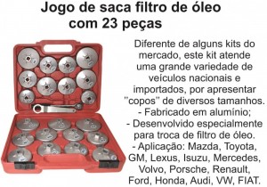 Jogo de Saca Filtro de Óleo com 23 Peças- -